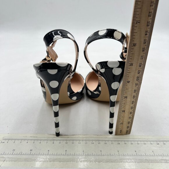 FSJ Black and White Dots Pointed Toe D'Orsay High Heel Slingback Pumps Sandals - Picture 5 of 8